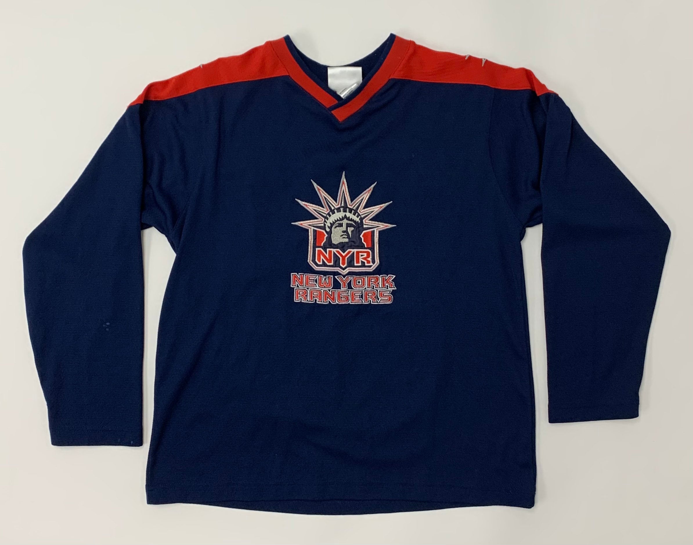 NEW YORK RANGERS VINTAGE 90s WHITE AIR KNIT NHL HOCKEY JERSEY ADULT LARGE